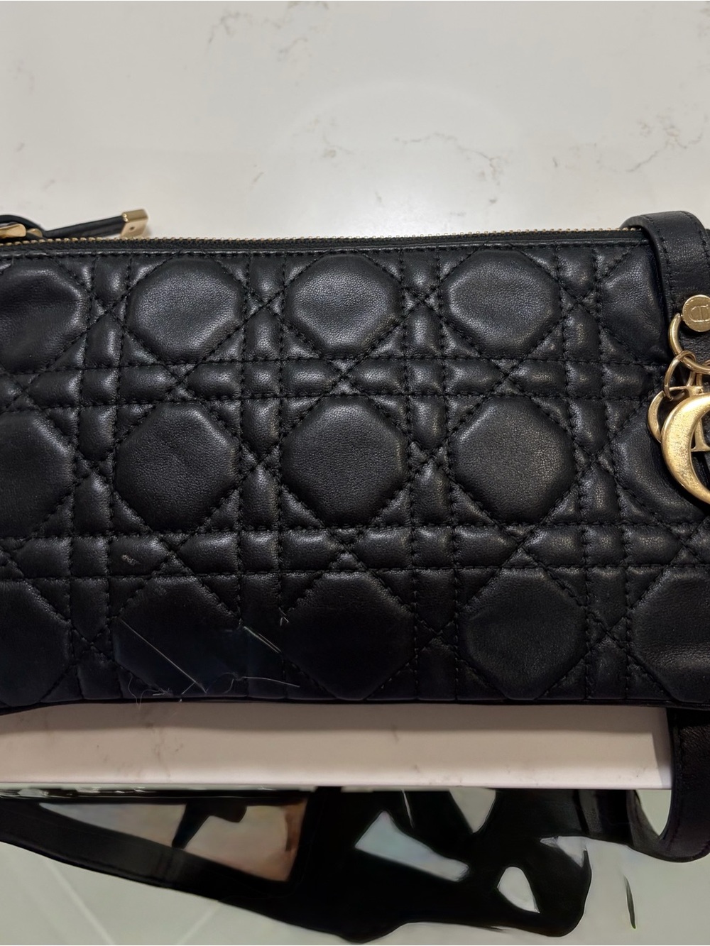 Dior Quilted Genuine Leather Crossbody with White and Gold Logo Gift Box